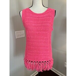 Lilly Pulitzer Sleeveless Sweater Hot Pink With Fringe Size Small